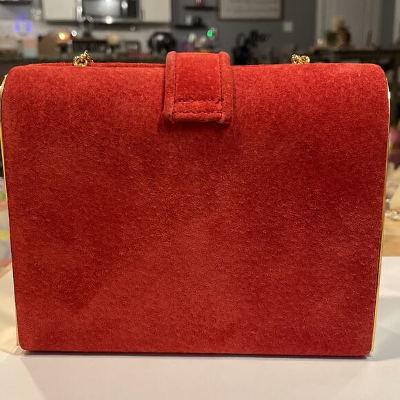 Vintage Ande Purse Crossbody 5 x 6 Formal Party Red Gold Tone Chain Strap - Picture 3 of 5